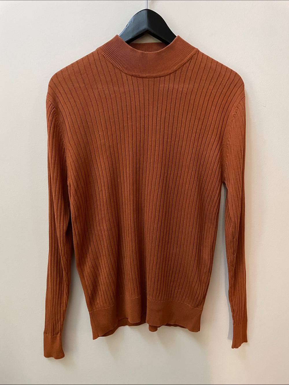 Vintage Silk Rust Ribbed Mock Neck Sweater